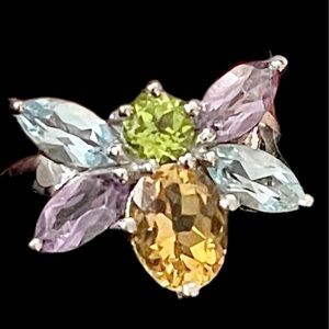 Elegant Genuine Assoorted Gemstone Flower Ring